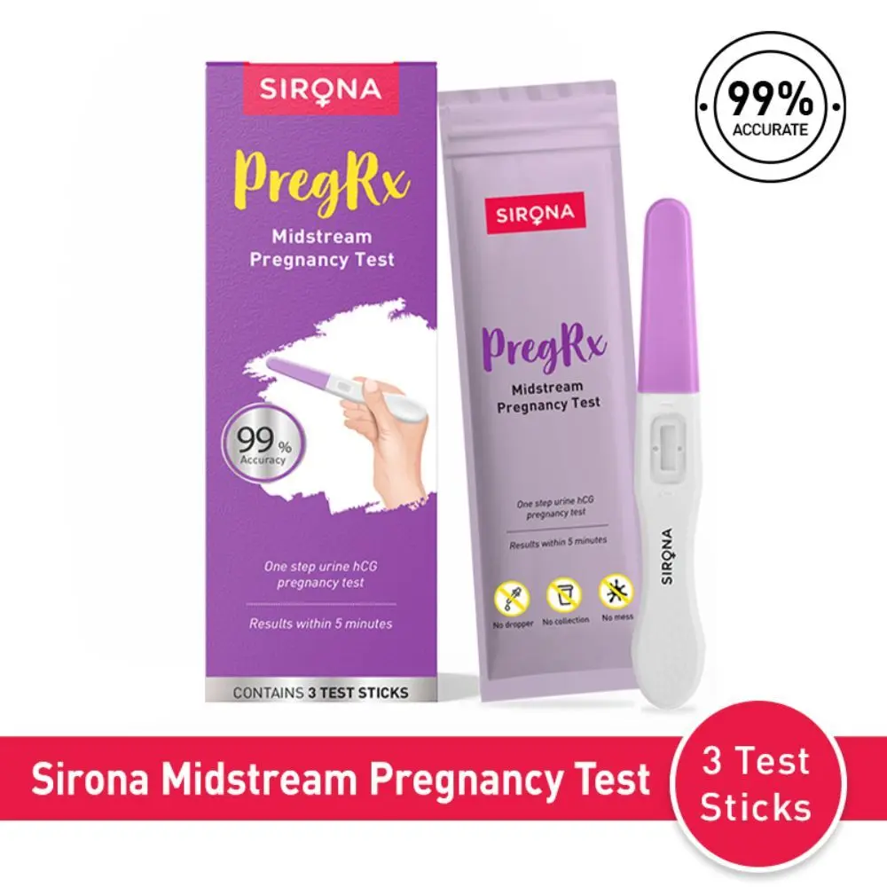 Sirona Pregrx Midstream Pregnancy test kit, Easy to Use Midstream Urine Test Kit, Accurate Result in Just 5 Minutes