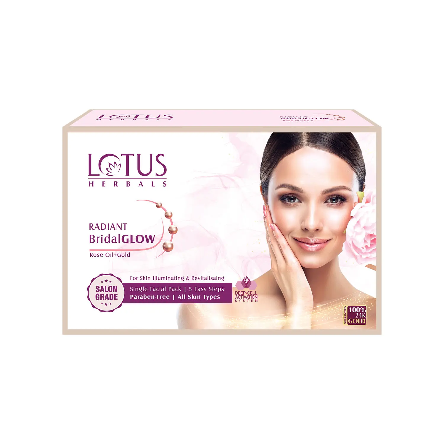 Lotus Herbals Radiant BridalGLOW Rose Gold Skin Illuminating Facial Kit | 5 Easy Steps | Paraben Free | Salon Grade | All Skin Types | Pack of 1 | 57g