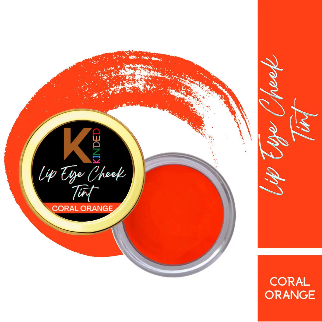 KINDED Lip Eye and Cheek Tint for Women Girls Pigmented Lip Colour Lipstick Tint Balm Eyeshadow Blush with Natural Ingredients Longlasting Moisturizing Nourishing (Creamy Matte Finish, Coral Orange)