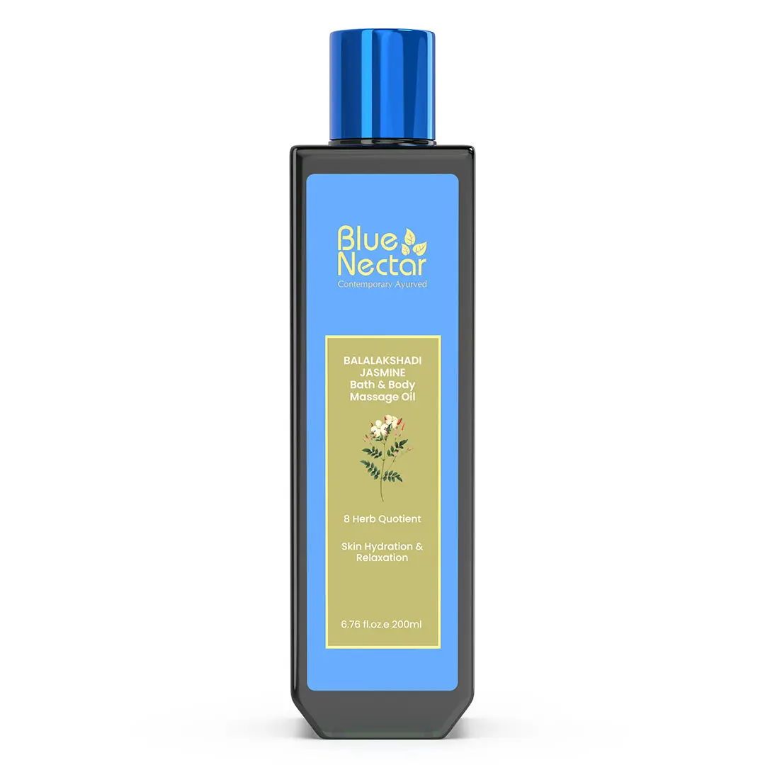 Blue Nectar Ayurvedic Aromatic Jasmine Bath and Body Massage Oil (8 Herbs, 200 ml)
