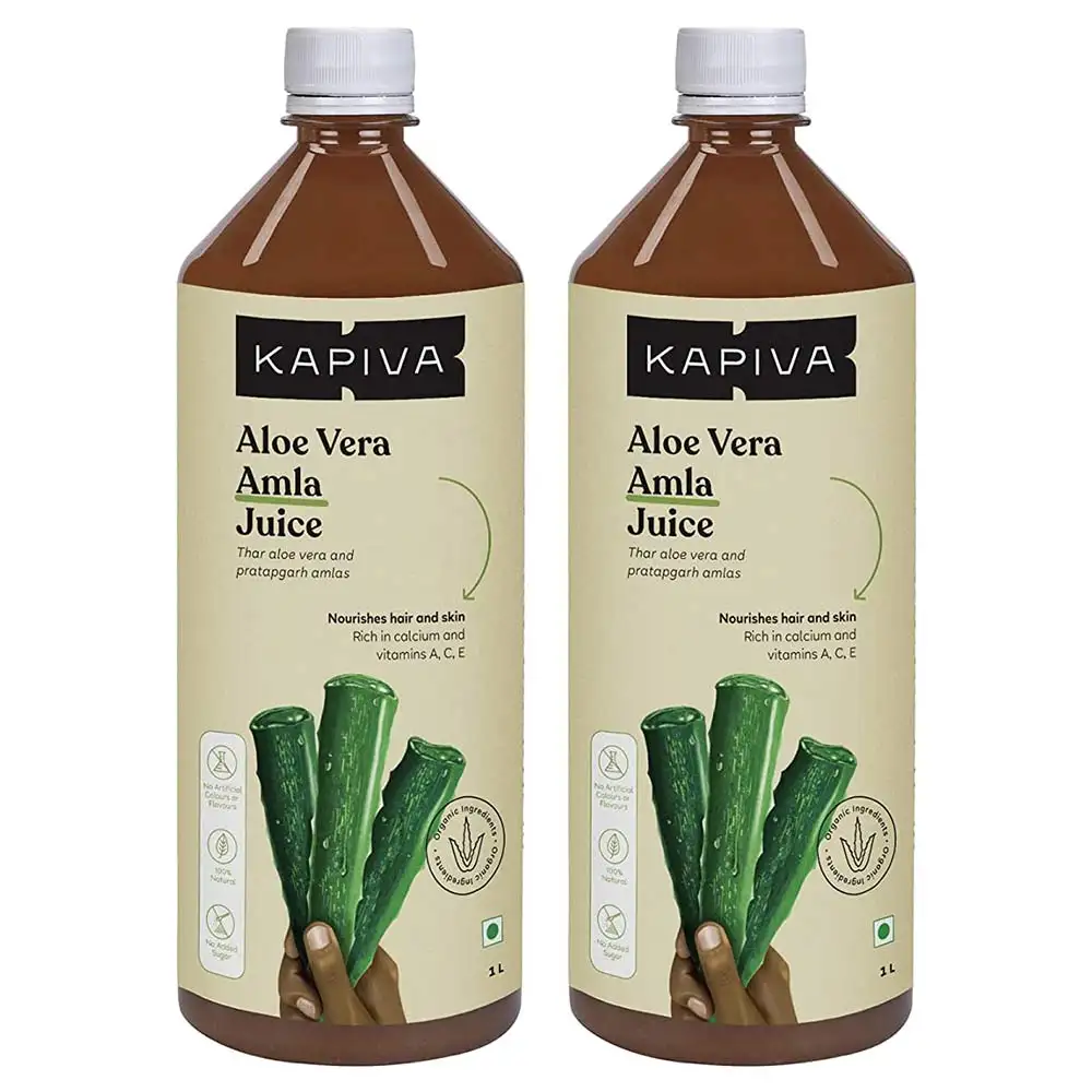 Kapiva Aloe Vera + Amla Juice (Nourishes Hair & Skin),  1 L  Unflavoured (Pack of 2)