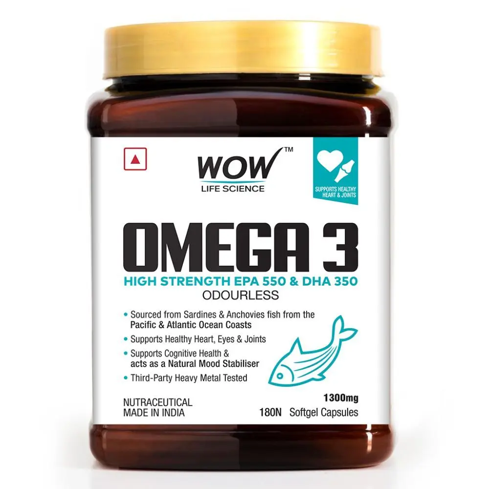 WOW Life Science Omega-3 Capsules With Fish Oil - Fatty Acid Enriched 180 Capsules