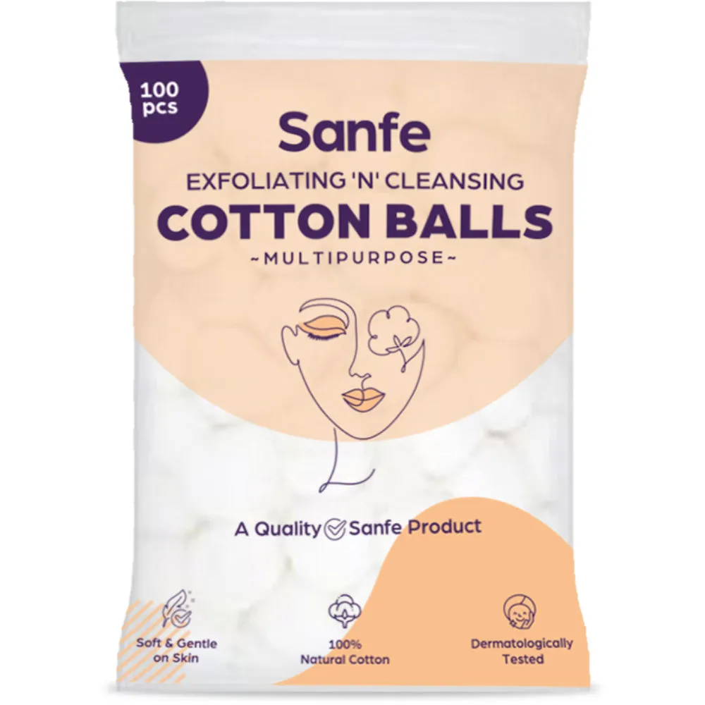 Sanfe Exfoliating & Cleansing Face Cotton Balls for Women - Pack of 100 | Apply and Clean Makeup