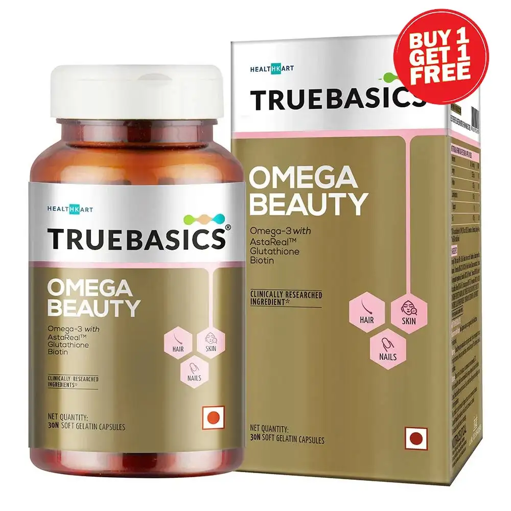 TrueBasics Omega Beauty for Hair Skin & Nails,  30 capsules  Unflavoured