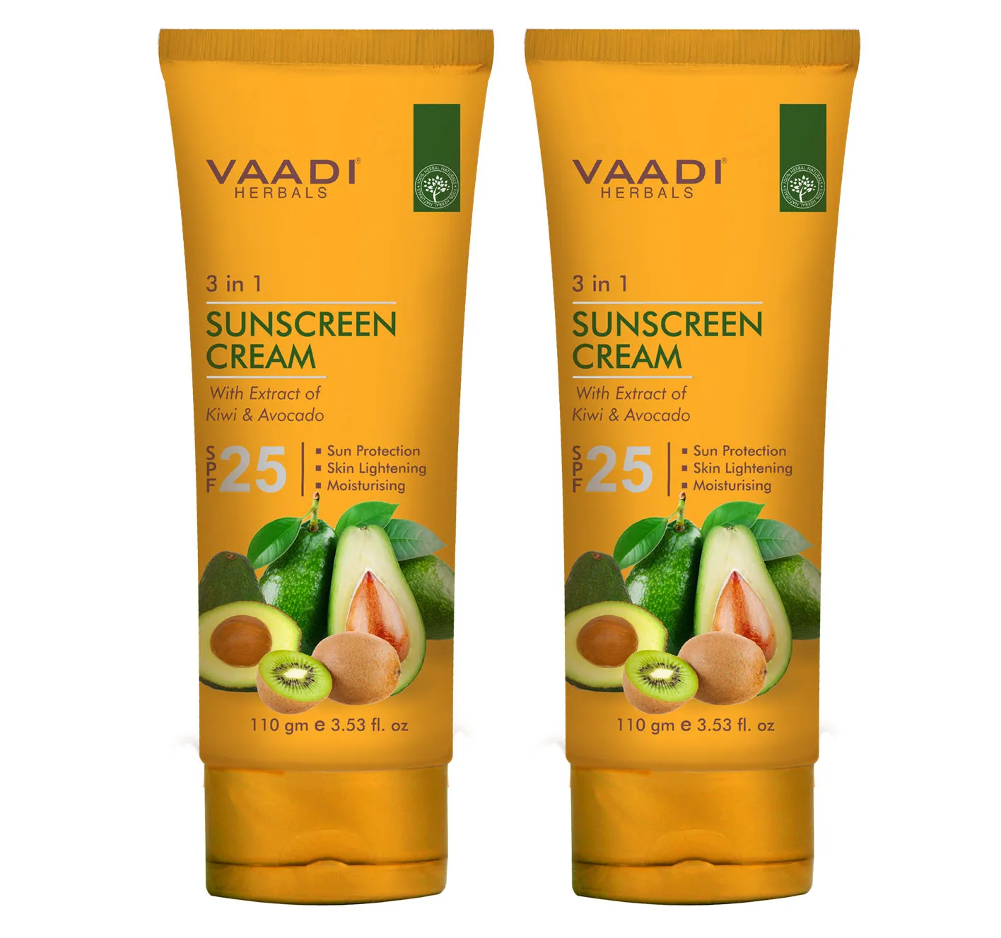 Vaadi Herbals 3 In 1 Sunscreen Cream With Extracts Of Kiwi & Avocado Spf 25 Pack Of 2