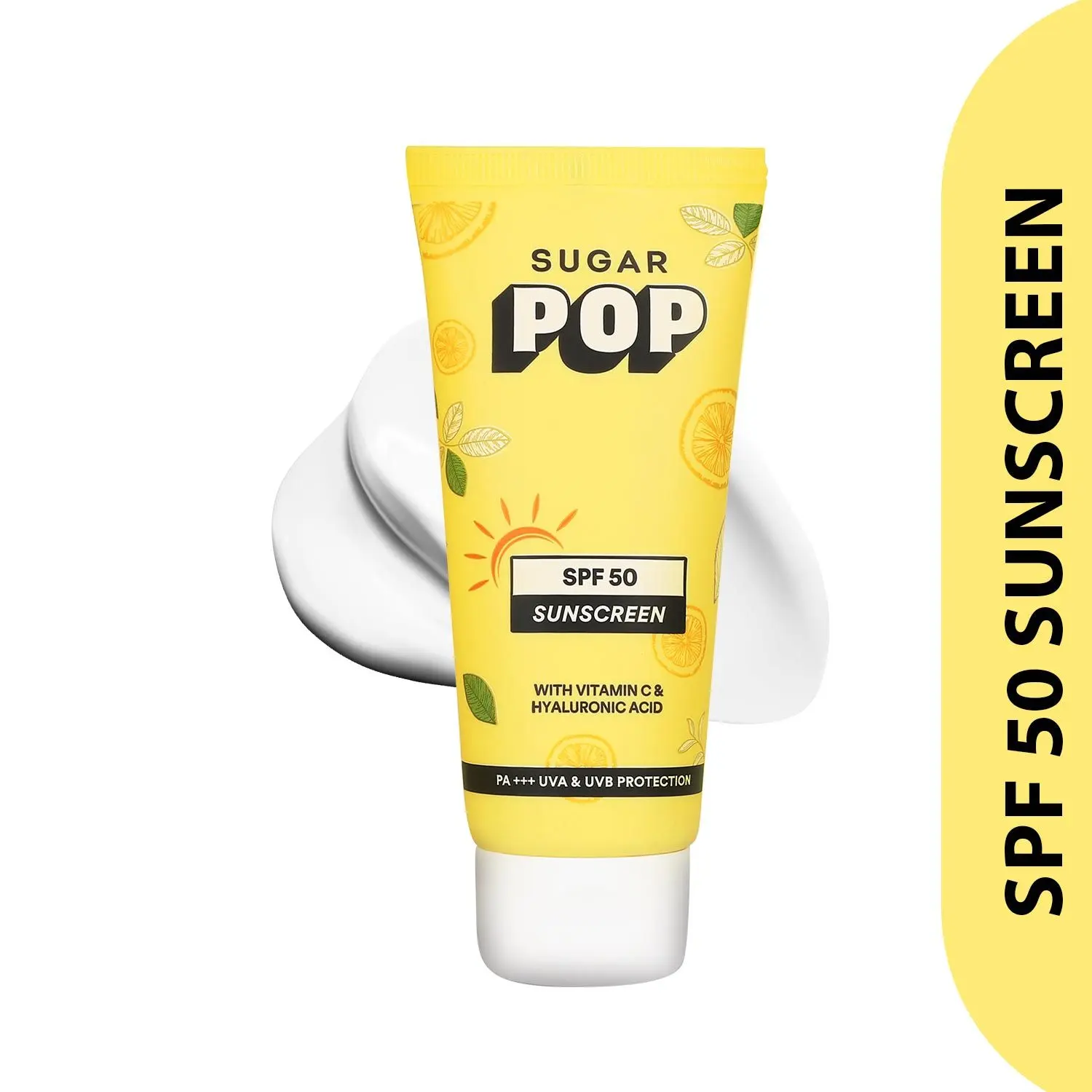 SUGAR POP SPF 50 Sunscreen with PA+++ for UVA, UVB & Blue Light Protection | Vitamin C & Hyaluronic Acid Infused | Non-greasy | No White Cast | For All Skin Types | 50 gms