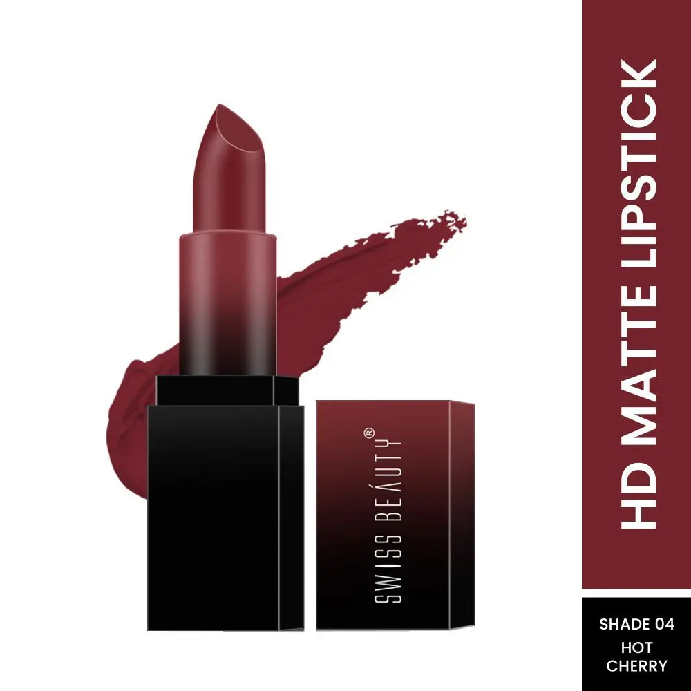 Swiss Beauty HD Matte Lipstick Hot Cherry 04 (3.5 g)