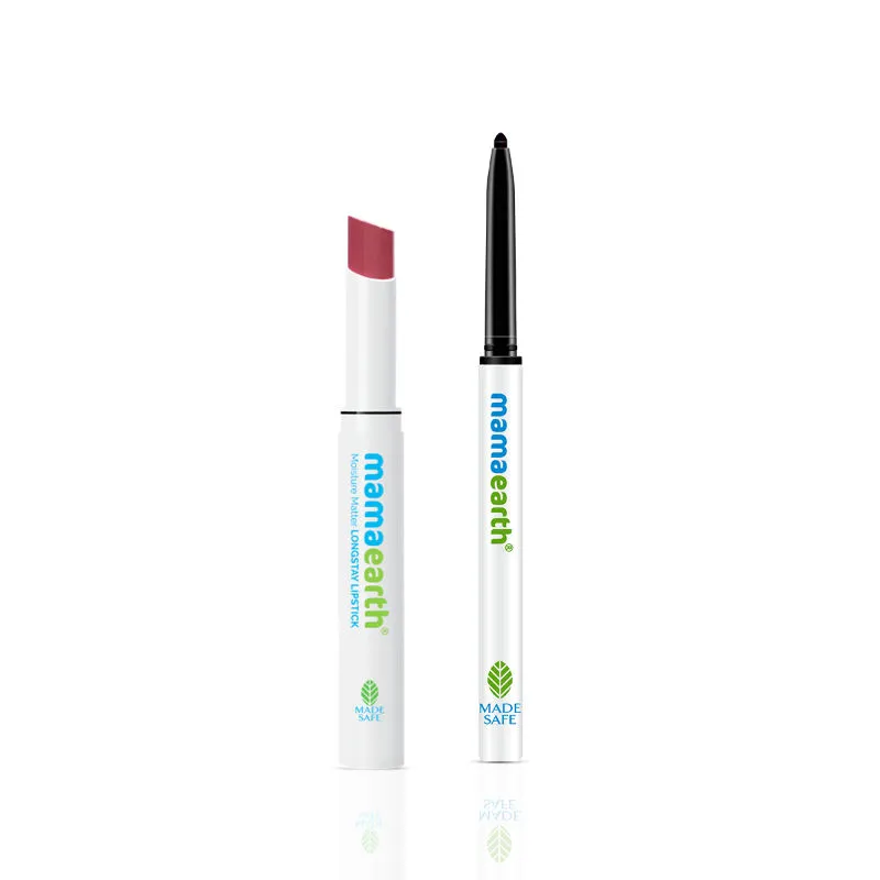 Mamaearth Everyday Effortless Makeup Combo Waterproof Black Kajal + Bubblegum Nude Lipstick