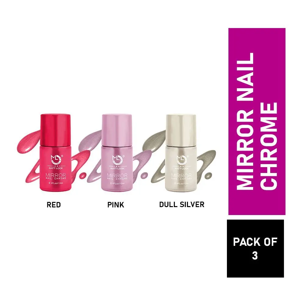 Matt look Shine Like Mirror Nail Chrome, Multilcolor-B Dull-Silver, Magenta & Red, PO3 (36ml)