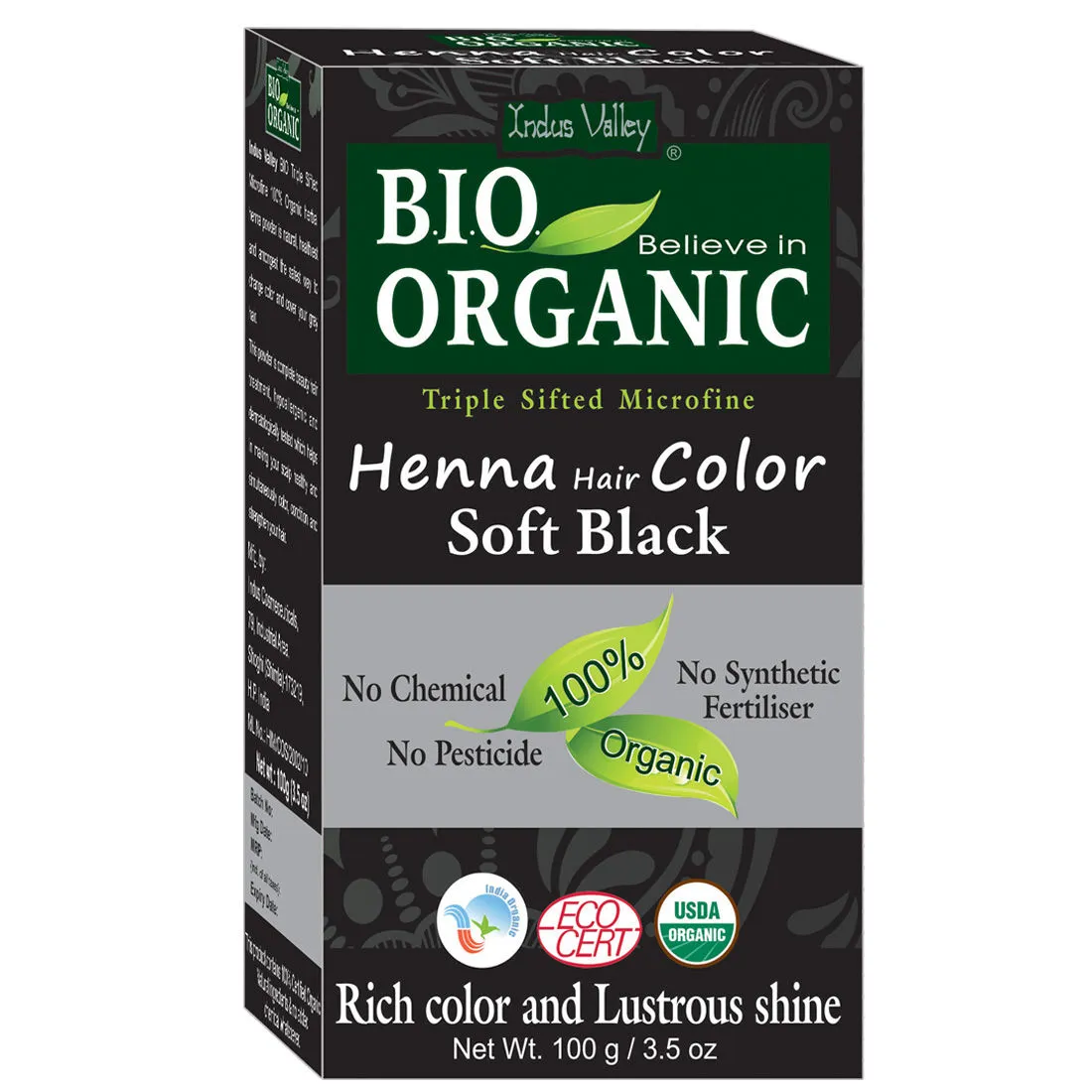 Indus Valley Bio Organic Henna Hair Colour Soft Black