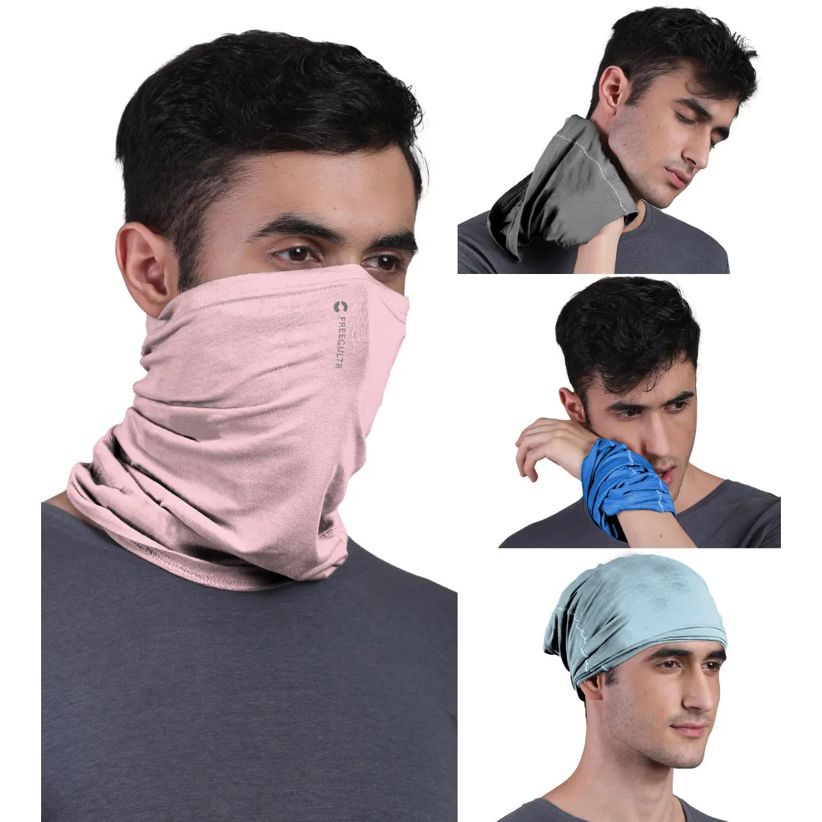 FREECULTR Unisex Plain Bamboo Bandana Anti Microbial Multipurpose Cloth Face Mask (pack Of 4)