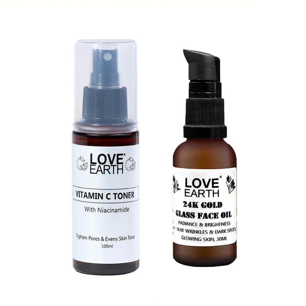 Love Earth Vitamin C Toner + 24k Gold Glass Face Oil