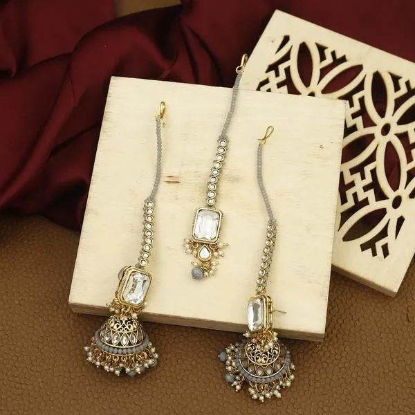 Bling Bag Grey Jhumki Maang Tikka Set