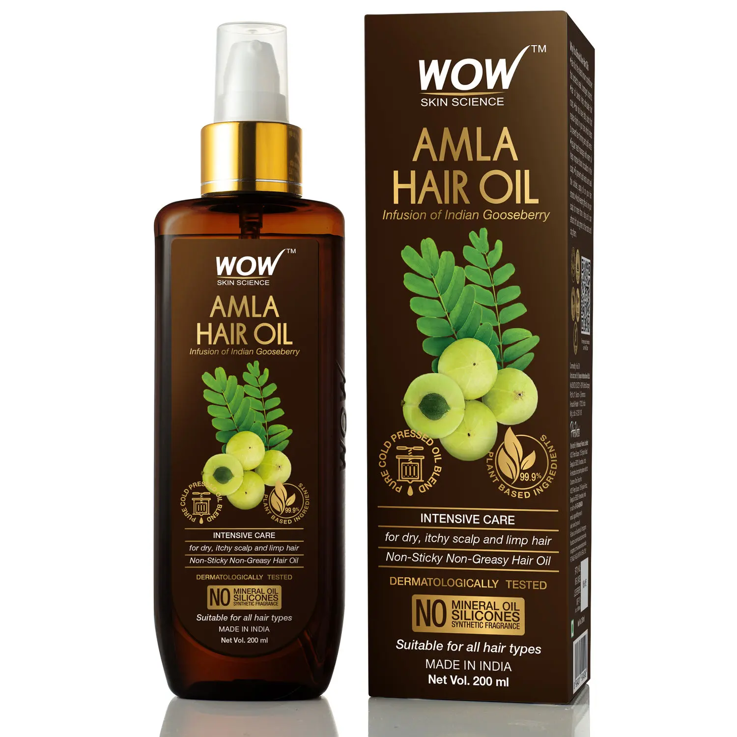 WOW Skin Science Amla Hair Oil - Pure Cold Pressed Indian Gooseberry Oil - Intensive Hair Care - Non-Sticky & Non-Greasy - No Mineral Oil, Silicones, Synthetic Fragrance - 200mL