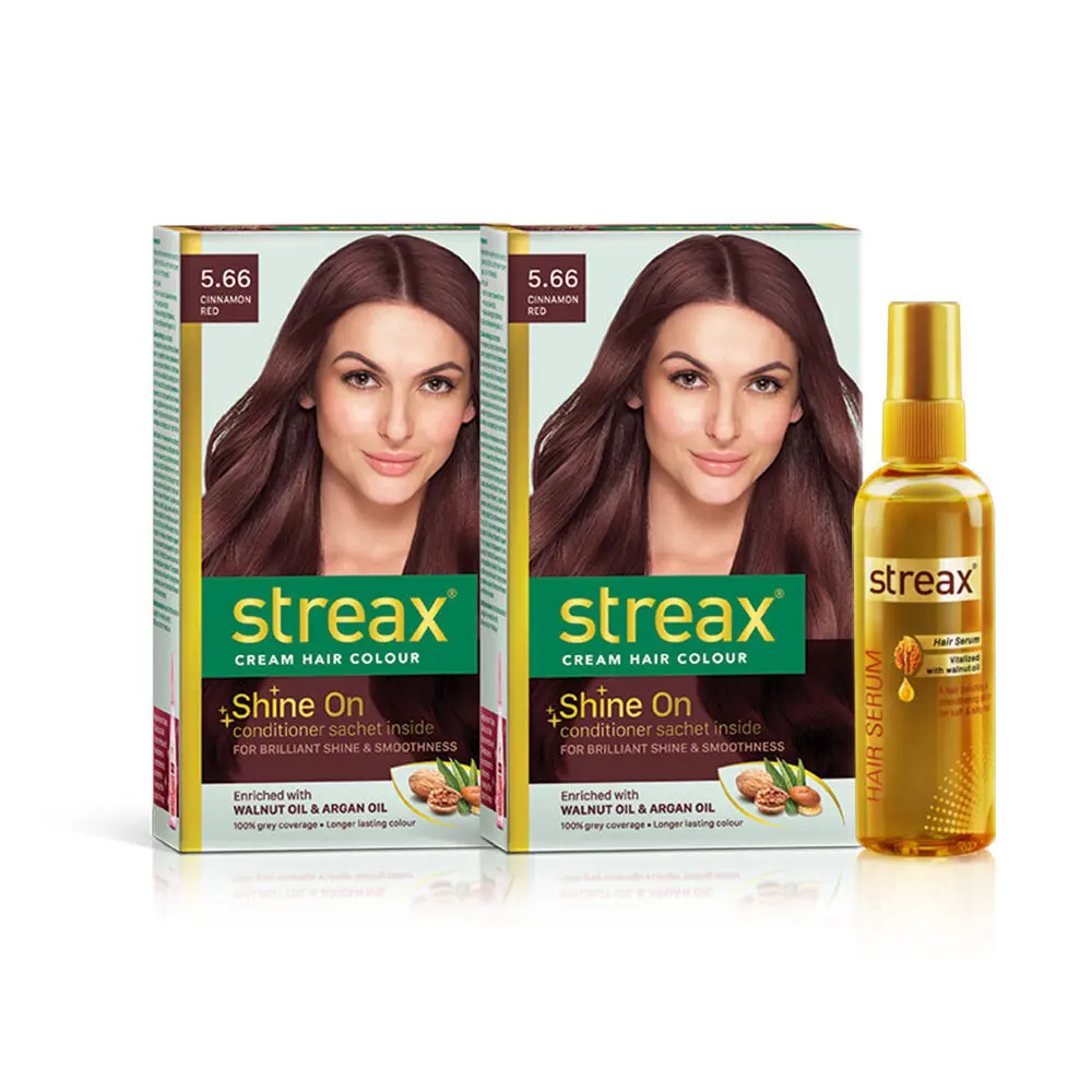 Streax Hair Colour Cinnamon Red + Streax Walnut serum 45 ML