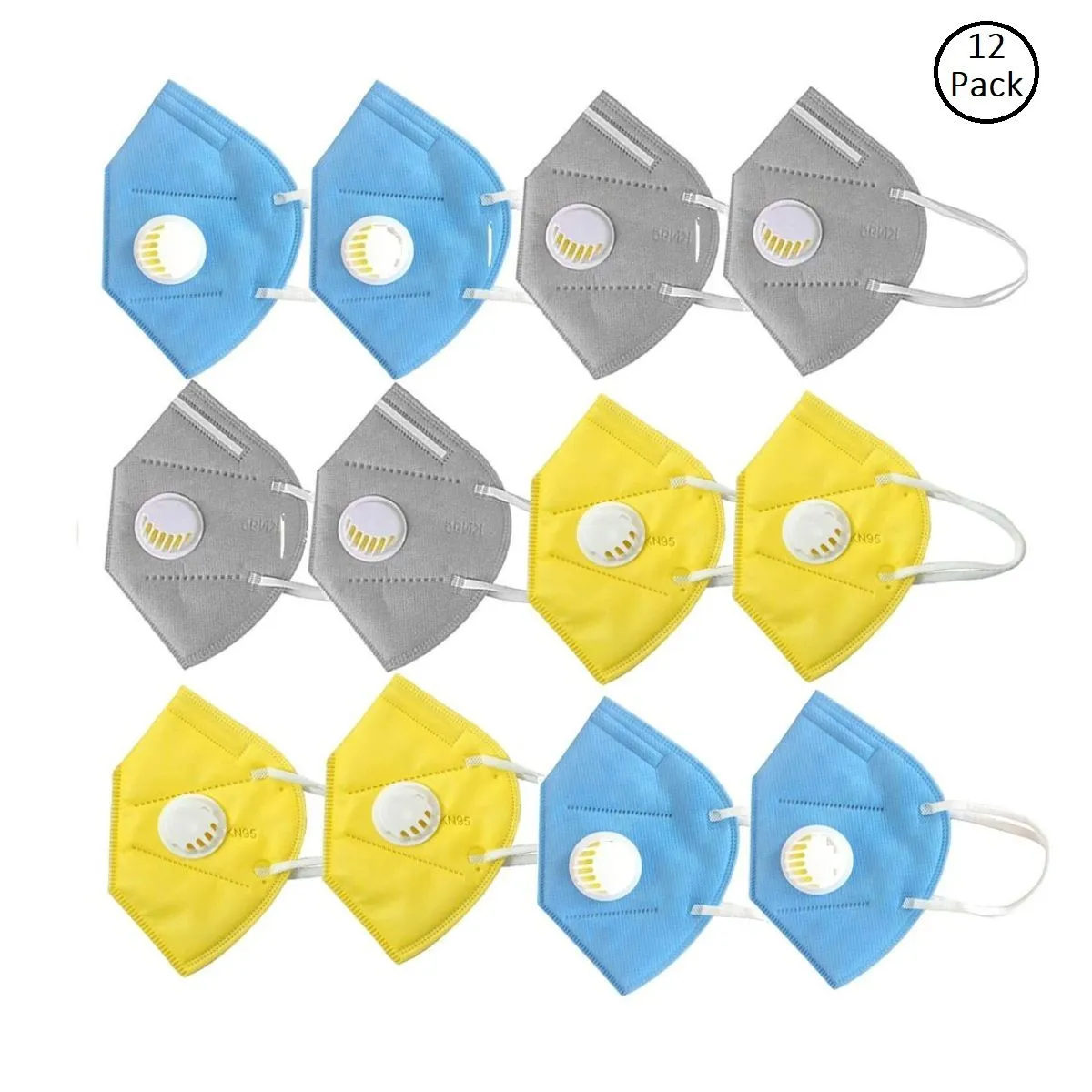 OOMPH Pack of 12 Anti-Pollution Reusable 5 Layer Mask - Blue Yellow Grey