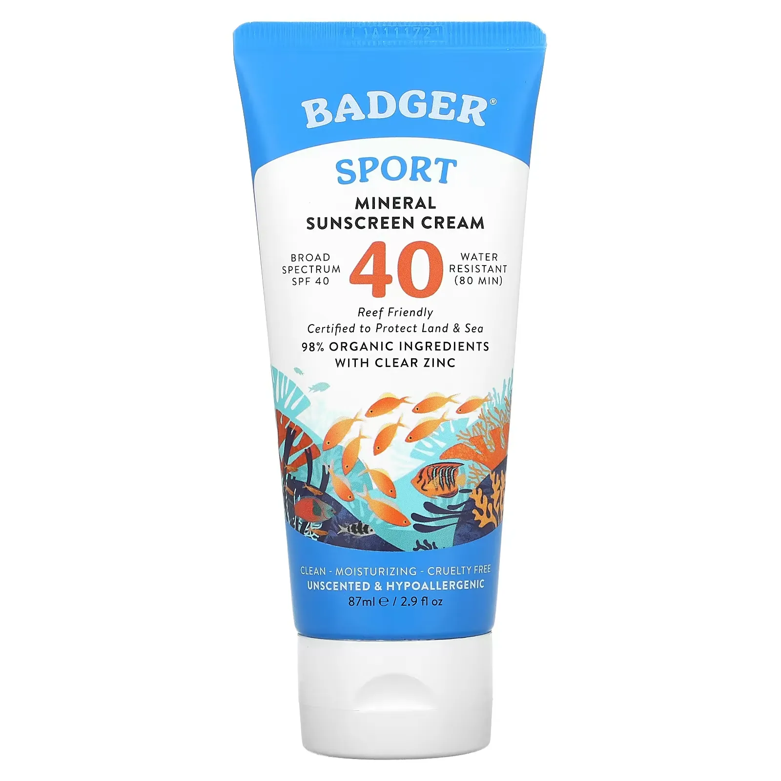 Sport, Mineral Sunscreen Cream, SPF 40, Unscented, 2.9 fl oz (87 ml)