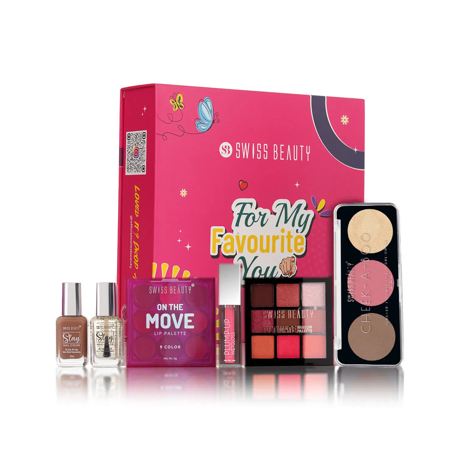 Swiss Beauty BFF Forever Gift Set for Rakhi | Ultimate Eyeshadow |Slay Nail Paint | Plump-Up Wetgloss | On The Move Lip Palette | Cheek-A-Boo 0.4 gm