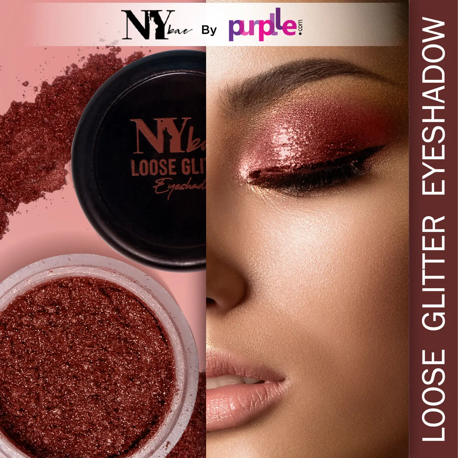 NY Bae Loose Glitter Eyeshadow - Rose Gold 08 (2 g) | Loaded With Oils & Fruit Extract | Rich Colour | Long lasting | Easy To Use | Cruelty Free