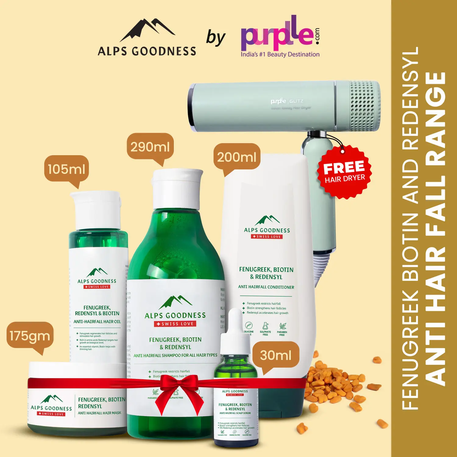 Alps Goodness AntiHairfall Range with fenugreek, Biotin & Redensyl