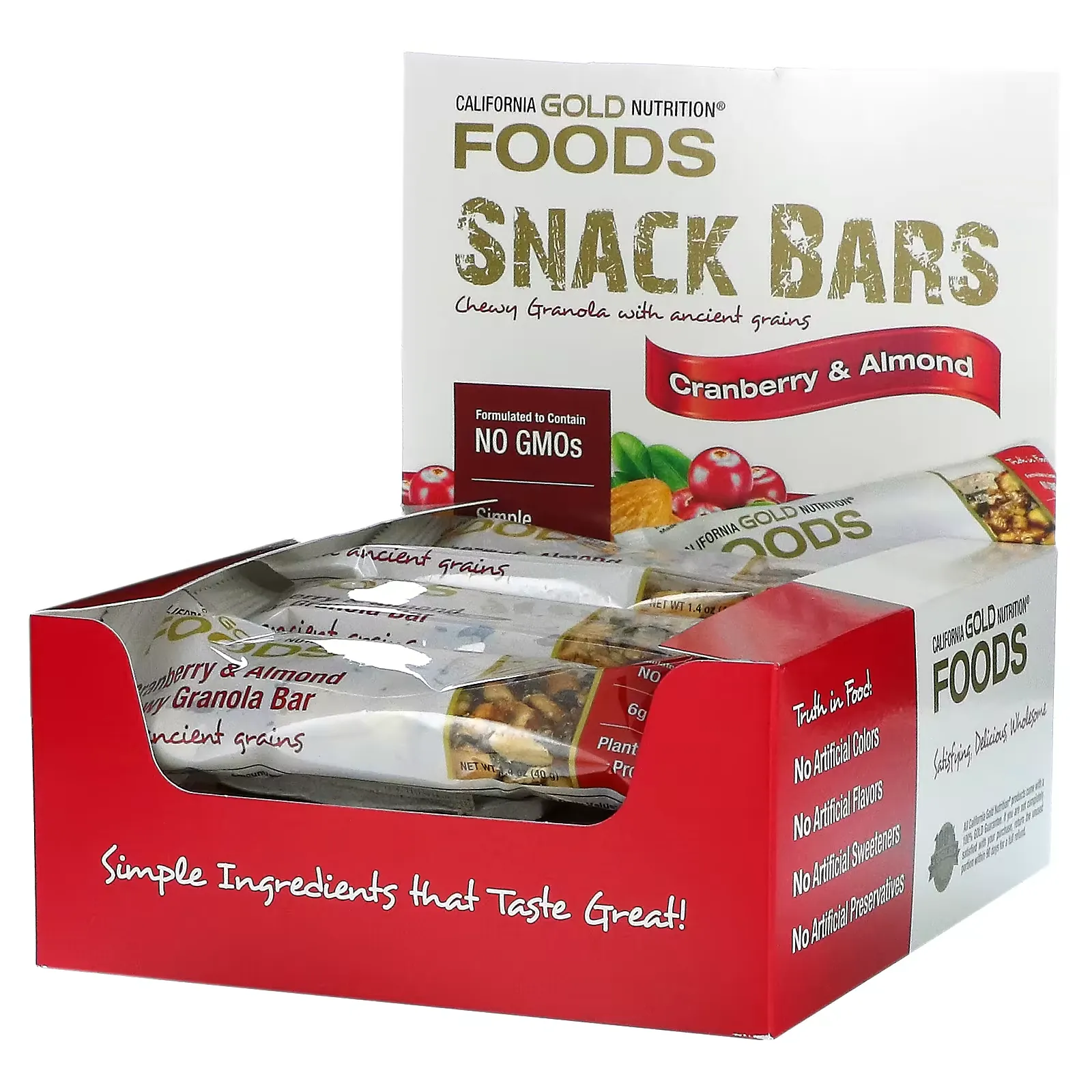 FOODS, Cranberry & Almond Chewy Granola Bars, 12 Bars, 1.4 oz (40 g) Each