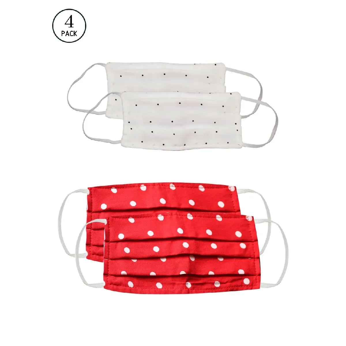 Bellofox 3-Ply White White & Red Polka Cotton Face Mask (Pack Of 4)