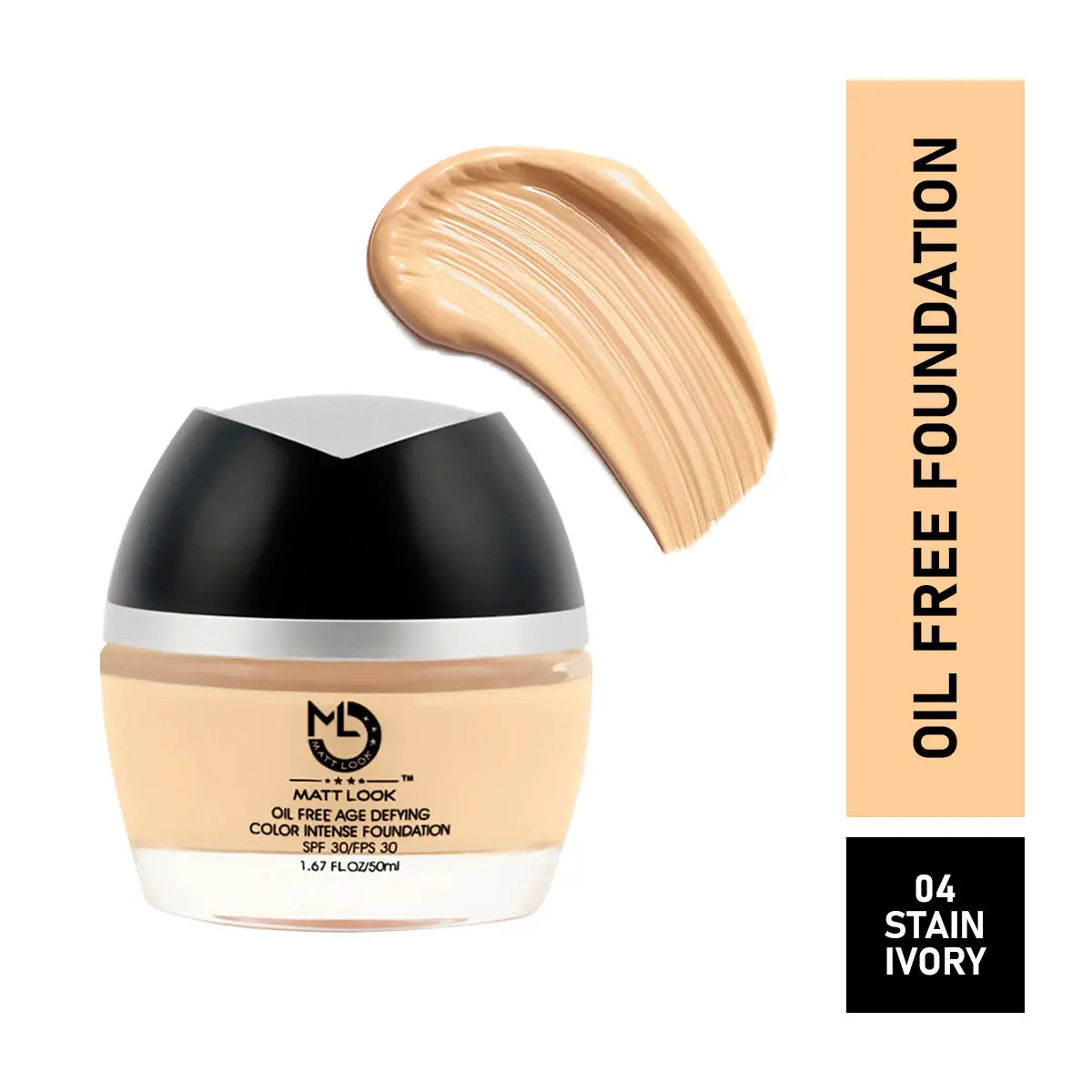 Matt look Oil Free Age Defying Colour Intense Foundation SPF 30/ FPS 30, Stain Ivory (50 ml)