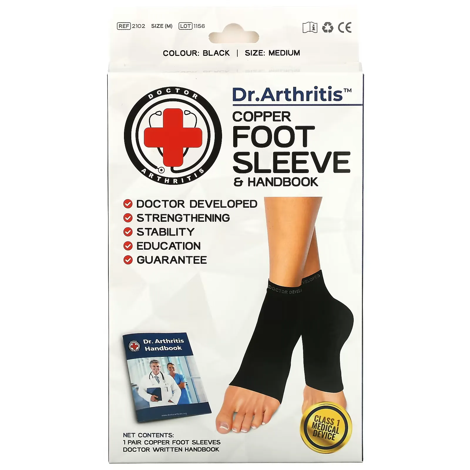 Copper Foot Sleeve & Handbook, Medium, Black, 1 Pair