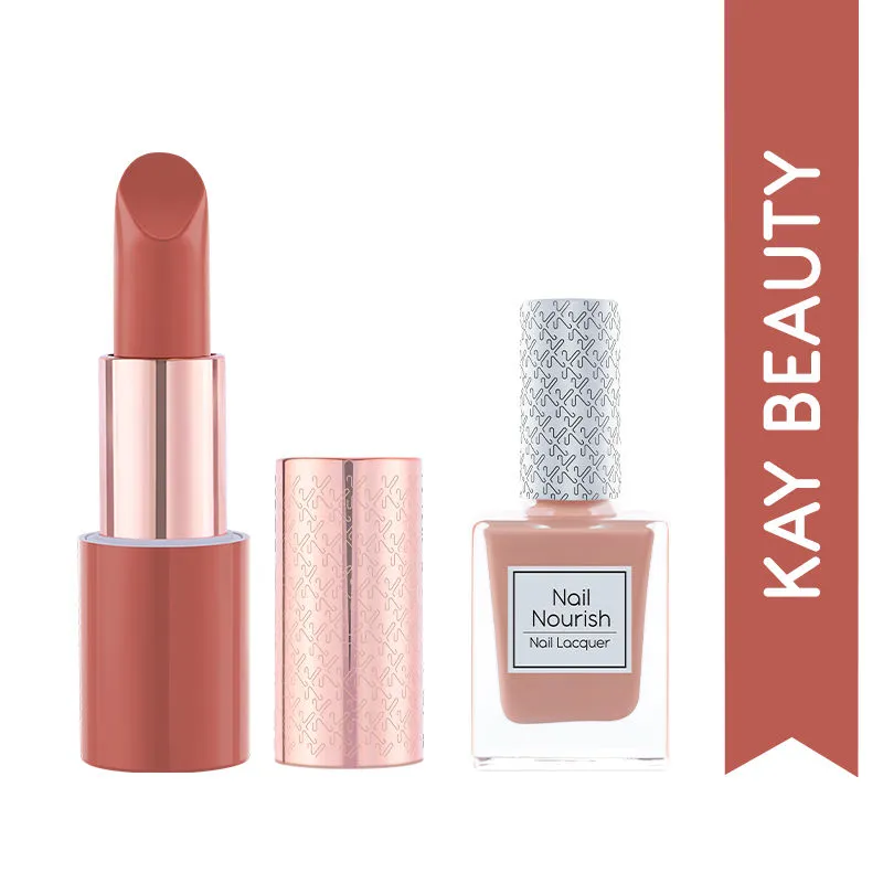 The Ultimate Nude Duo - Kay Beauty Long Stay Matte Lipstick - Debut & Nail Enamel - Nutty 21