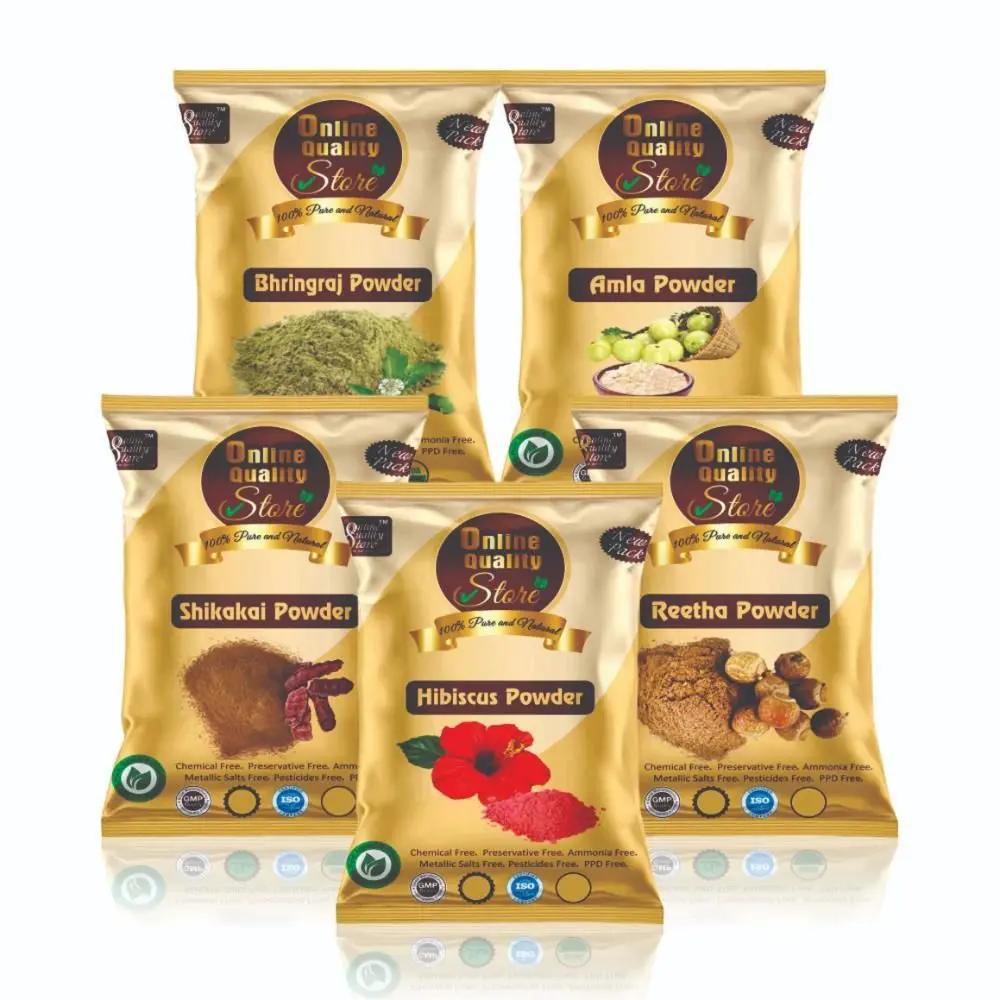 Online Quality Store hair pack combo Amla powder Reetha powder |Aritha|Ritha|Soapnuts|Indian Gooseberry powder |organic Bhringraj Powder (50g each ,Total 250g Pack){Hcombo_250gm}