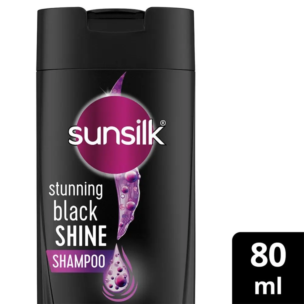 Sunsilk Stunning Black Shine Shampoo, With Amla+Oil, Pearl Protein & Vitamin E For Long Lasting Shine, 80 ml