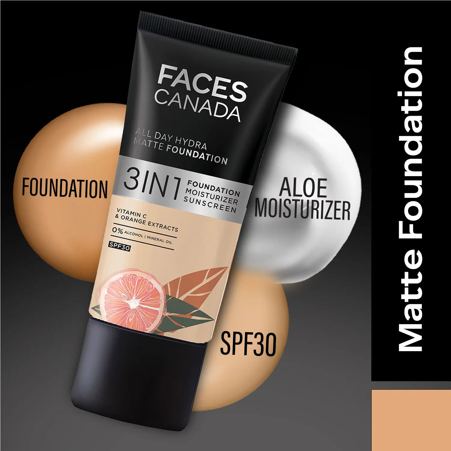 Faces Canada All Day Hydra Matte Foundation I 3 in 1 Matte Foundation +Moisturizer+SPF 30I 24 HR Aloe Hydration & Vitamin C I Absolute Ivory 012 25 ml