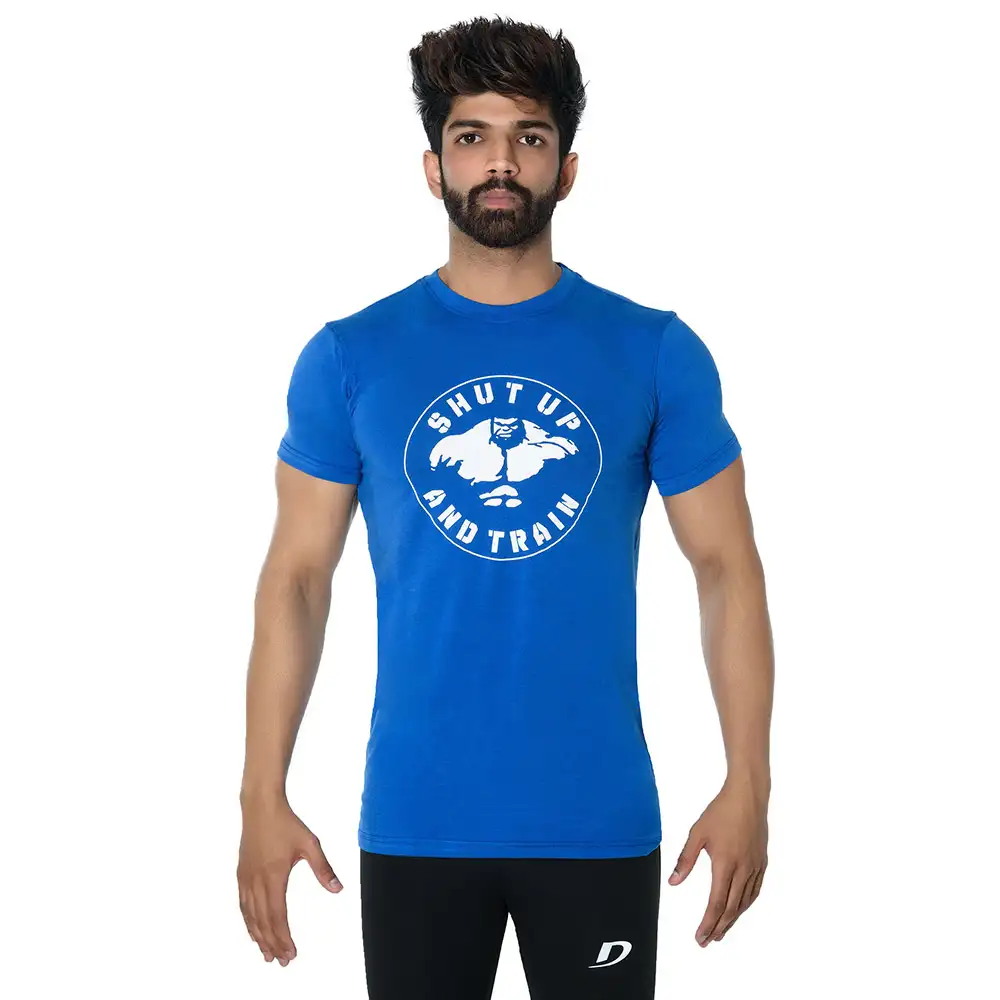 DK Active Wear Half Sleeve Gym T Shirt (Hulk),  Royal Blue and White  XXL