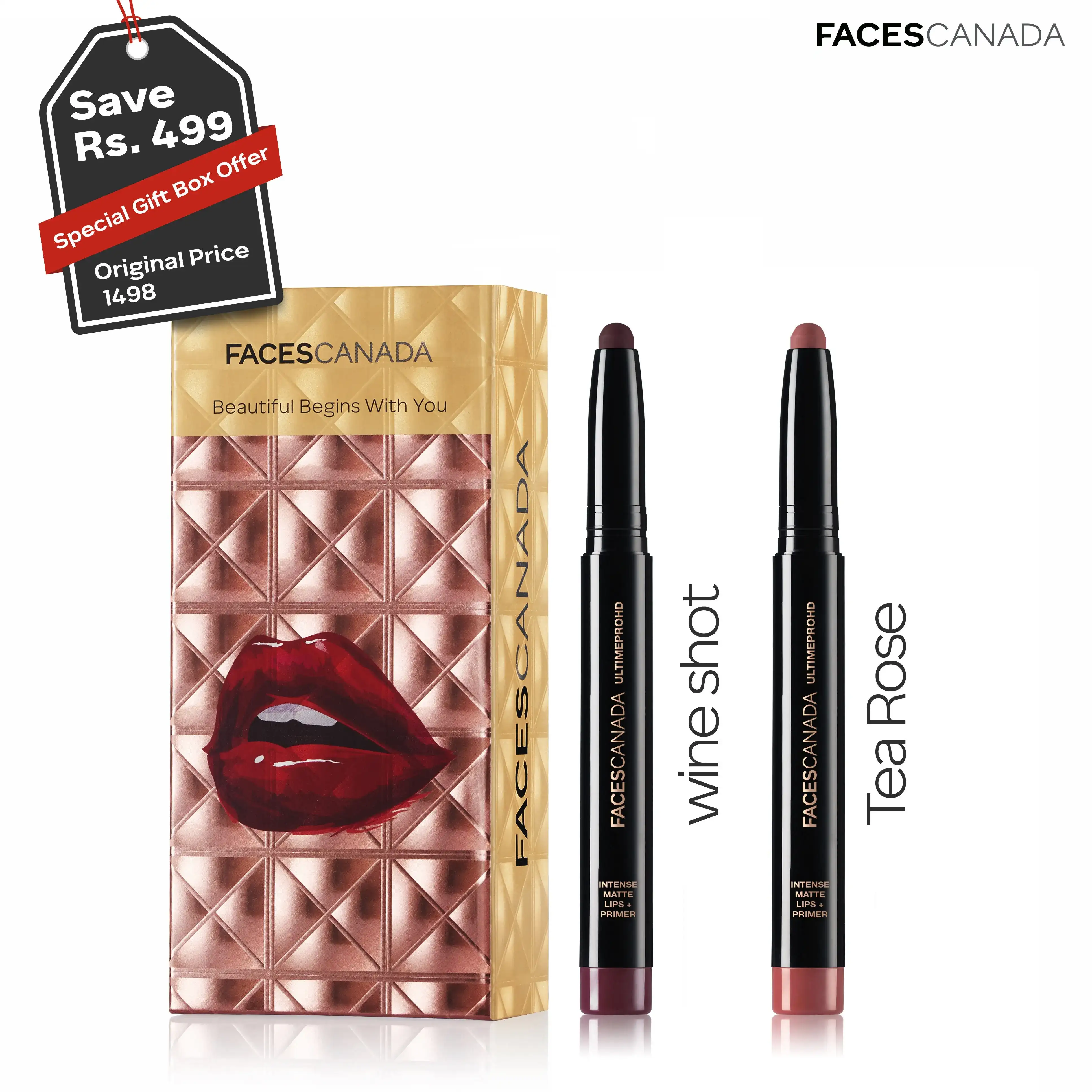 Faces Canada HD Lipstick Duo Gift Box - Tea Rose + Wine Shot