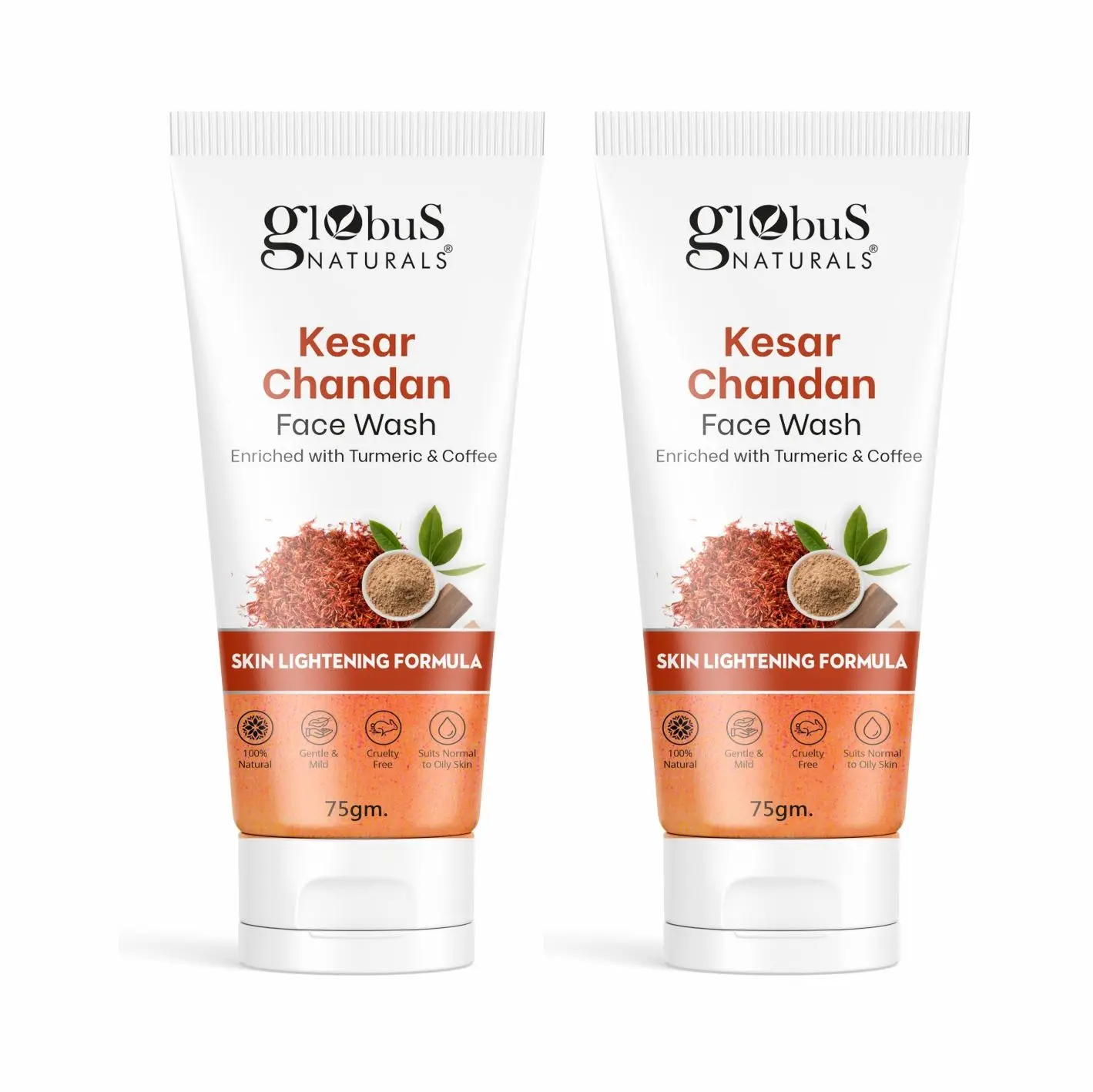 Globus Naturals Kesar Chandan Face Wash Enriched With Turmeric & Coffee, for Skin Lightening 75gm Pack of 2