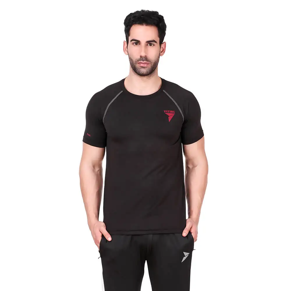 Fitinc Round Neck Gym T Shirt,  Black  XXL