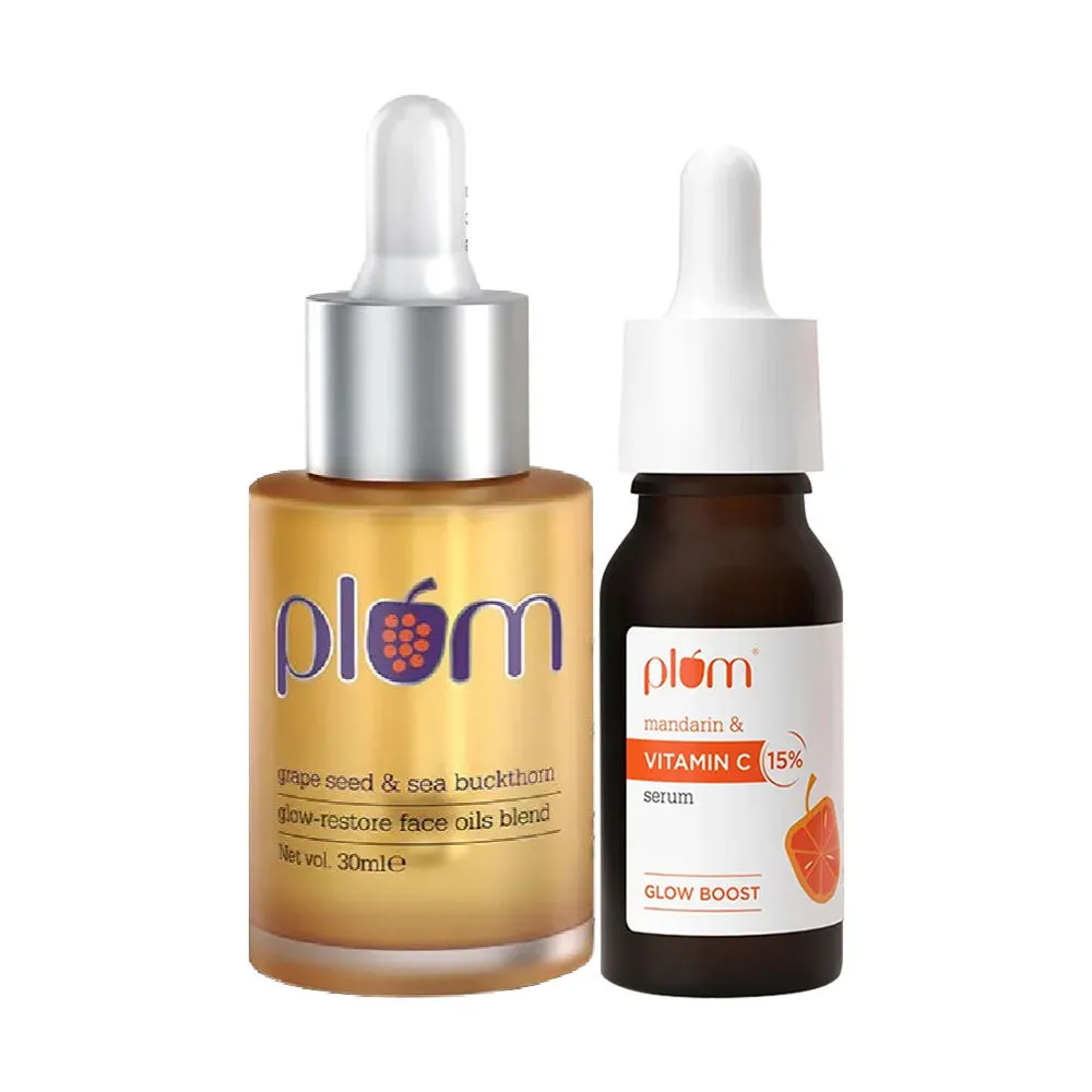 Plum Ultimate Glow-boost Duo - 15% Vitamin C Face Serum + Grape Seed & Sea Buckthorn Face Oils Blend