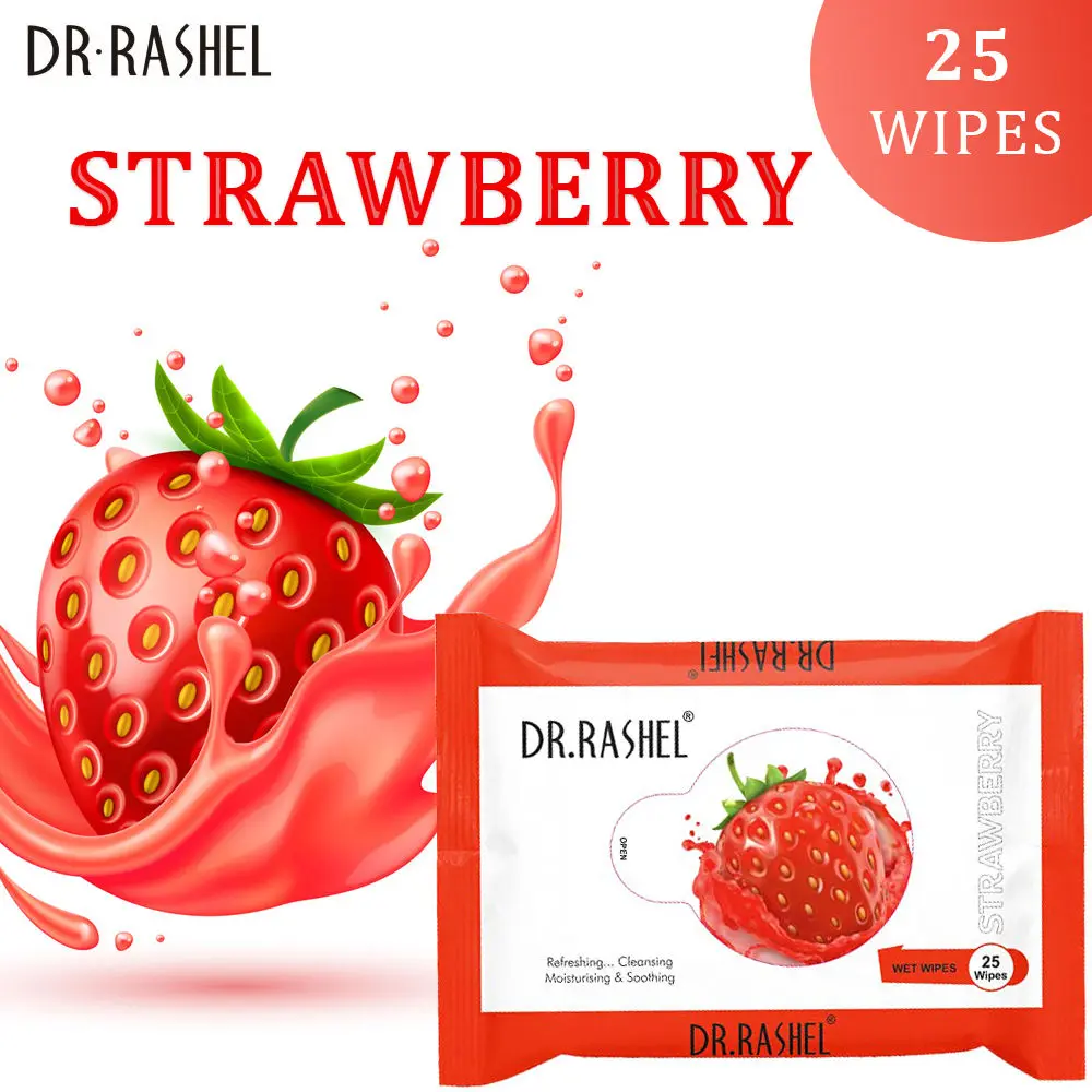 Dr.Rashel Strawberry Wet Wipes Refreshing Cleansing Moisturising and Soothing Face Wipes (25 Wipes)