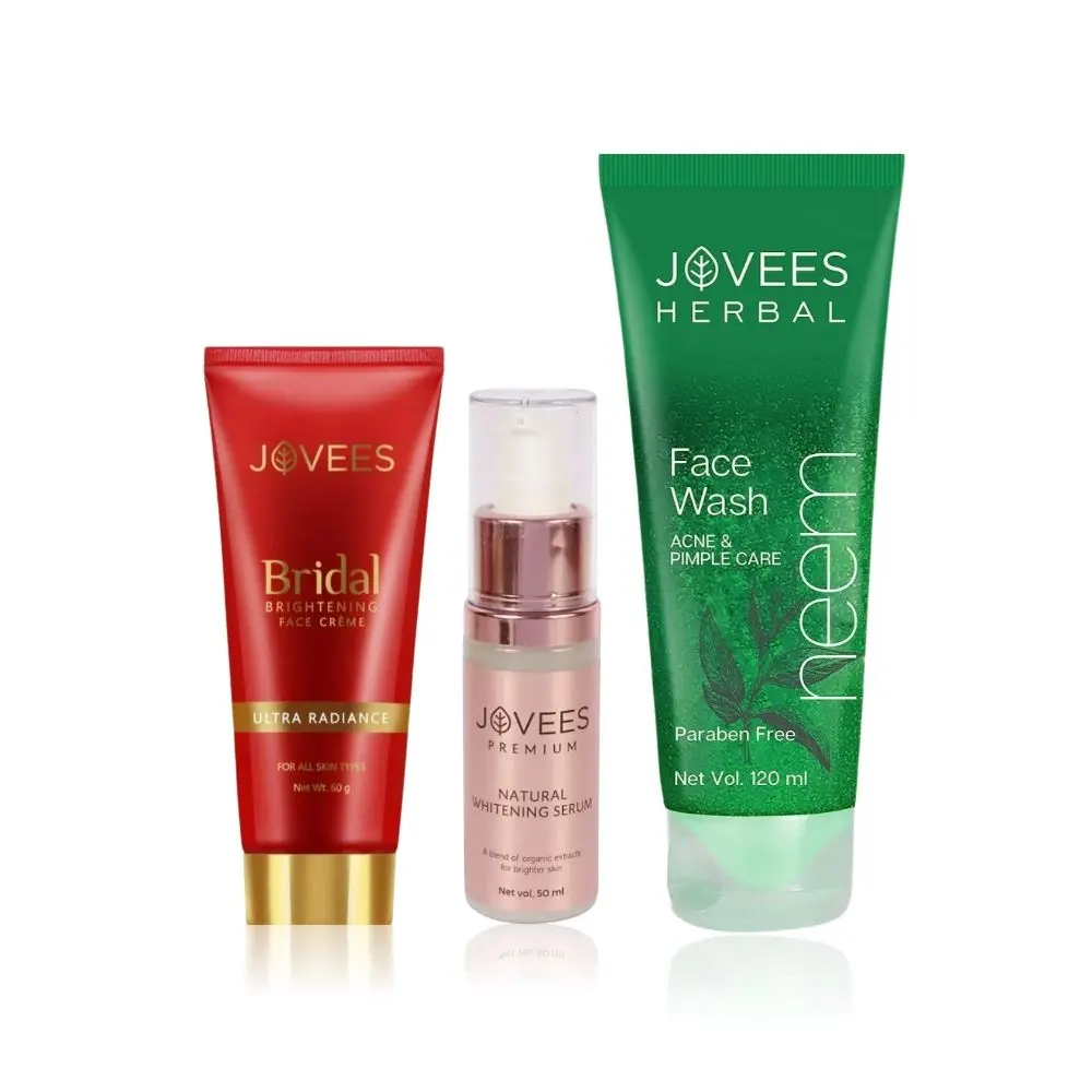 Jovees Herbal Bridal Combo | Neem Face Wash 120 ML | Bridal brightening face creme 60 gm | Jovees Premium Whitening Serum 50 ml