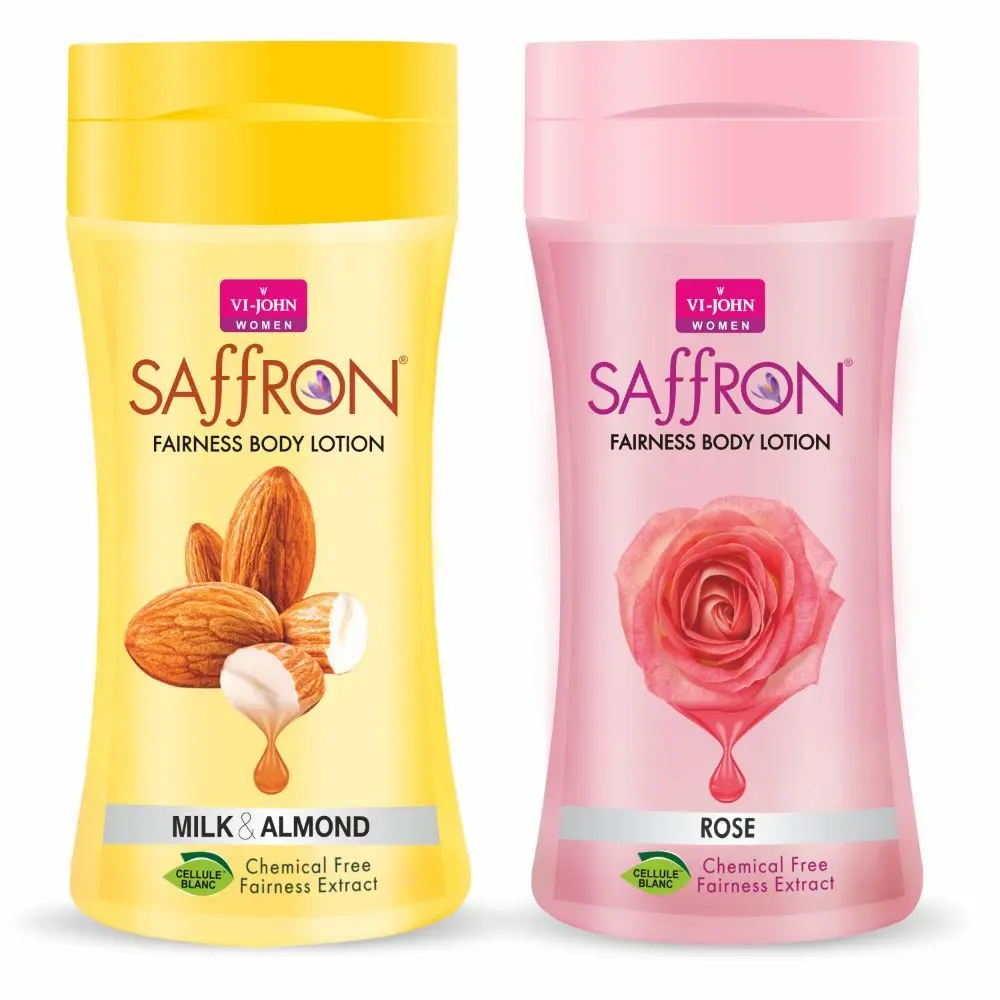 VI - JOHN Women Rose and Milk Almond Skin -Ageing Non greasy Chemical Free Fairness Extract Saffron Fairness Body Lotion Enriched with Vitamin E, moisturizes skin upto 48 hour(pack of 2,250 Ml Each)