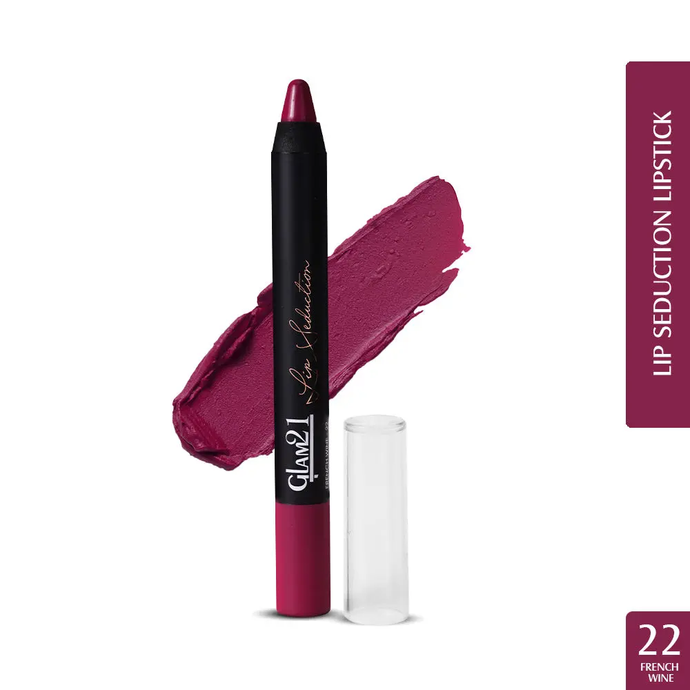 Glam21 Lip Seduction Non- Transfer Crayon Lipstick| Lightweight & Longlasting|Creamy Matte Formula - 2.8gm| French Wine| 22