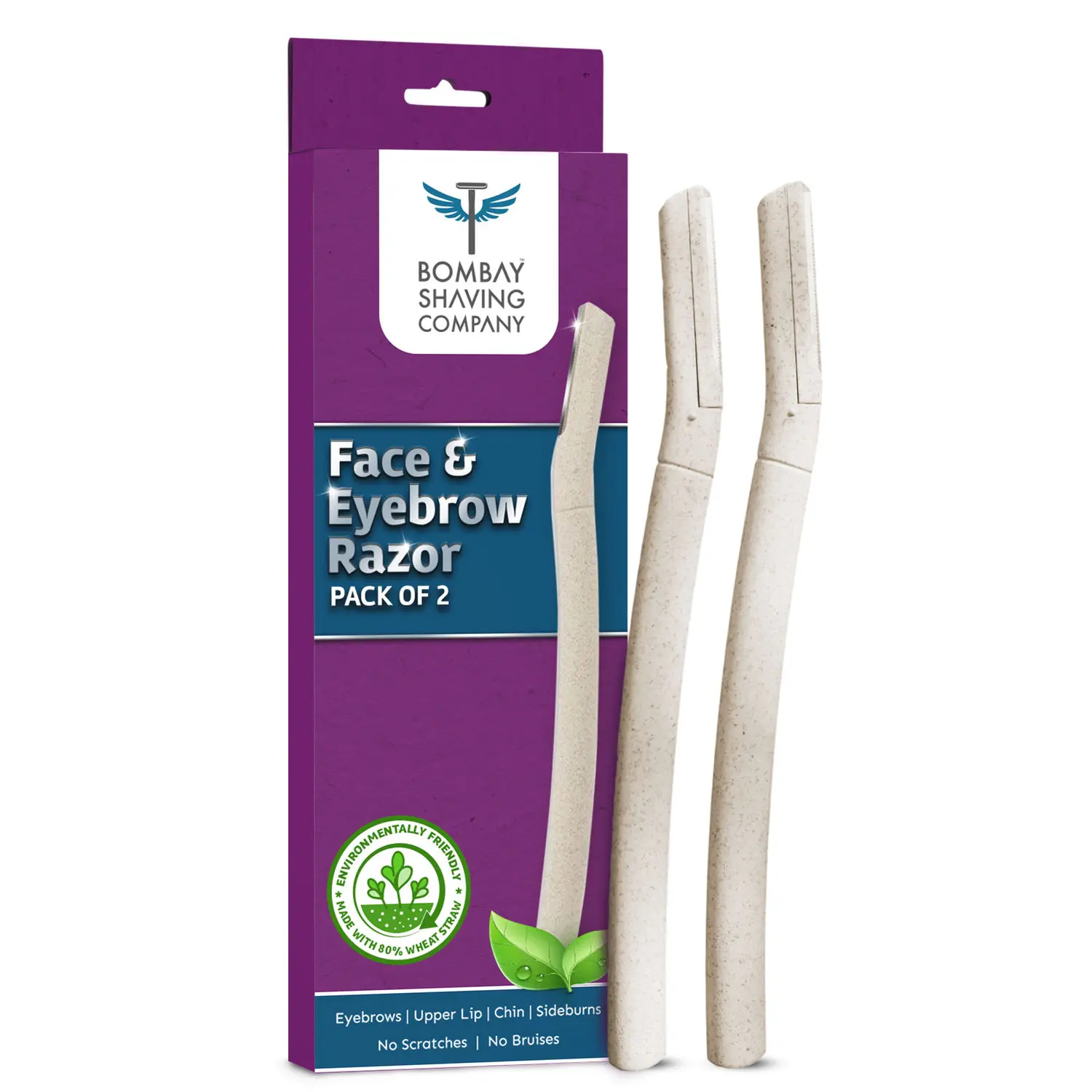 Bombay Shaving Company Face & Eyebrow Razor (Pack of 2) | Reusable & Biodegradable Face Razor For Women | Quick & Easy Facial Hair Removal At Home 200 gm
