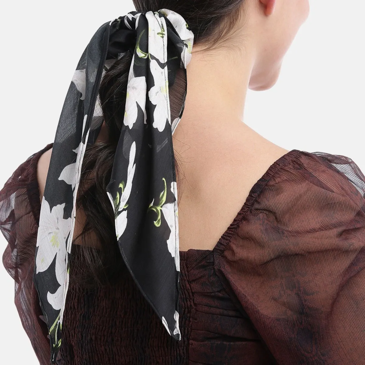 Blueberry Black Printed Ruffle Scrunchies