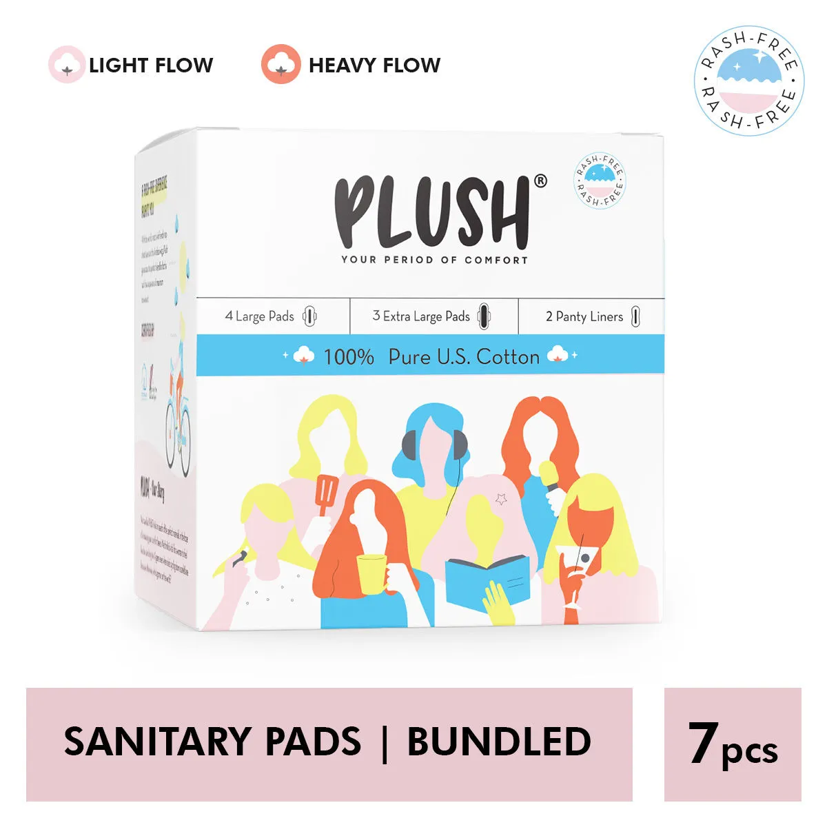 Plush 100% Pure US Cotton Ultra Thin Sanitary Pad - 9Pcs