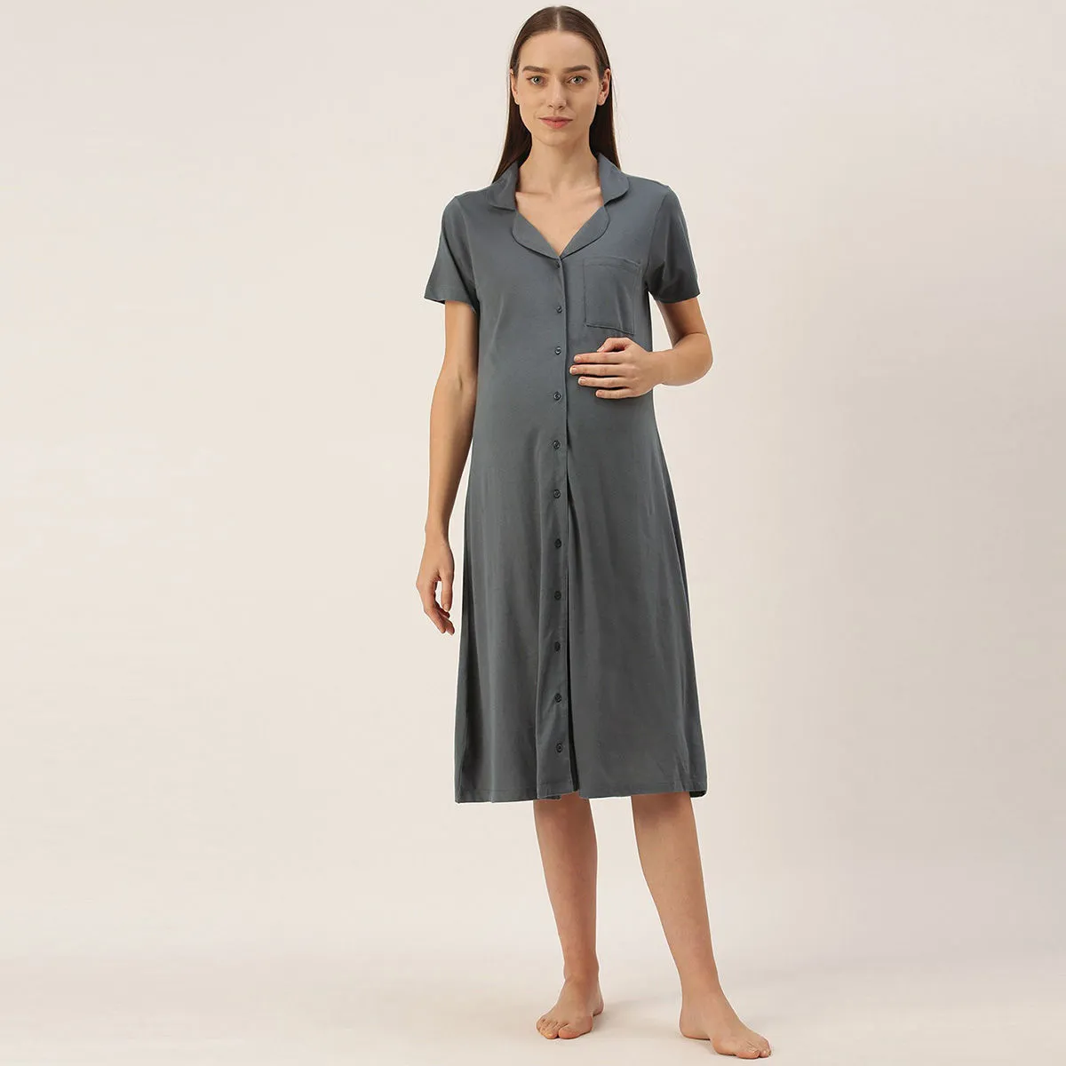 Nejo Feeding/Nursing Maternity Hospital Dress - Grey (S)