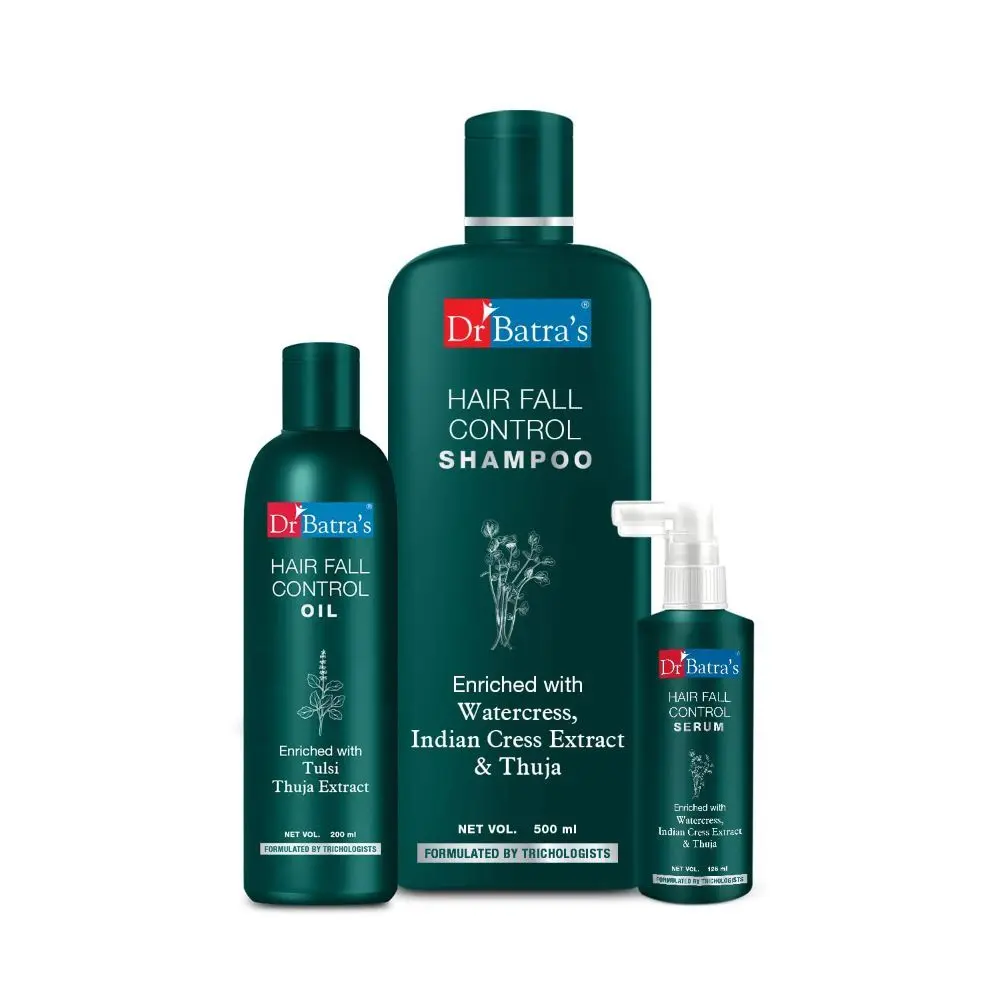 Dr Batra's Hair Fall Control Serum-125 ml, Hair Fall Control Shampoo - 500 ml and Hair Fall Control Oil- 200 ml         