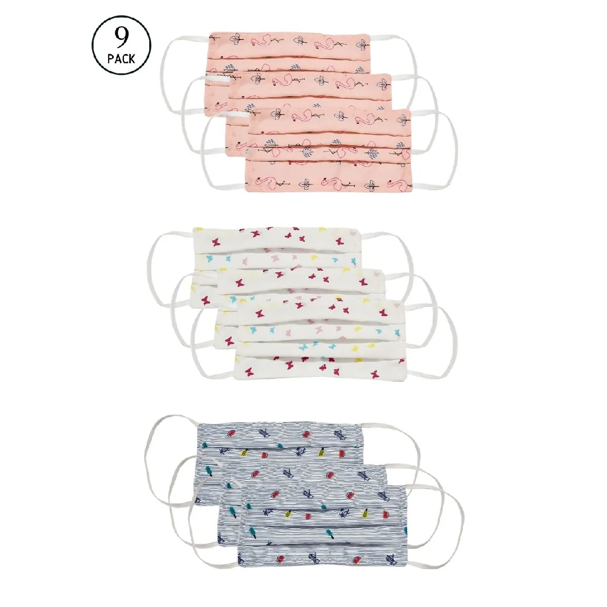 Bellofox Flamingo, Butterflies And Beach Vibes 3-layer 3-ply Cotton Face Mask (set Of 9)