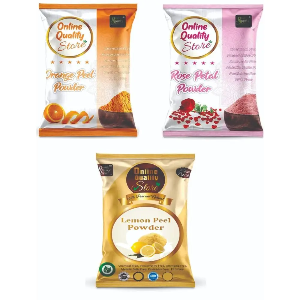 Online Quality Store 100% Pure, Organic Lemon Peel Powder (50g ), Orange Peel Powder (50g ) & Rose Powder (50g ) - Lemon Face Cleanser & Face Mask | Orange Powder{Lemon_orange_rose_50g}