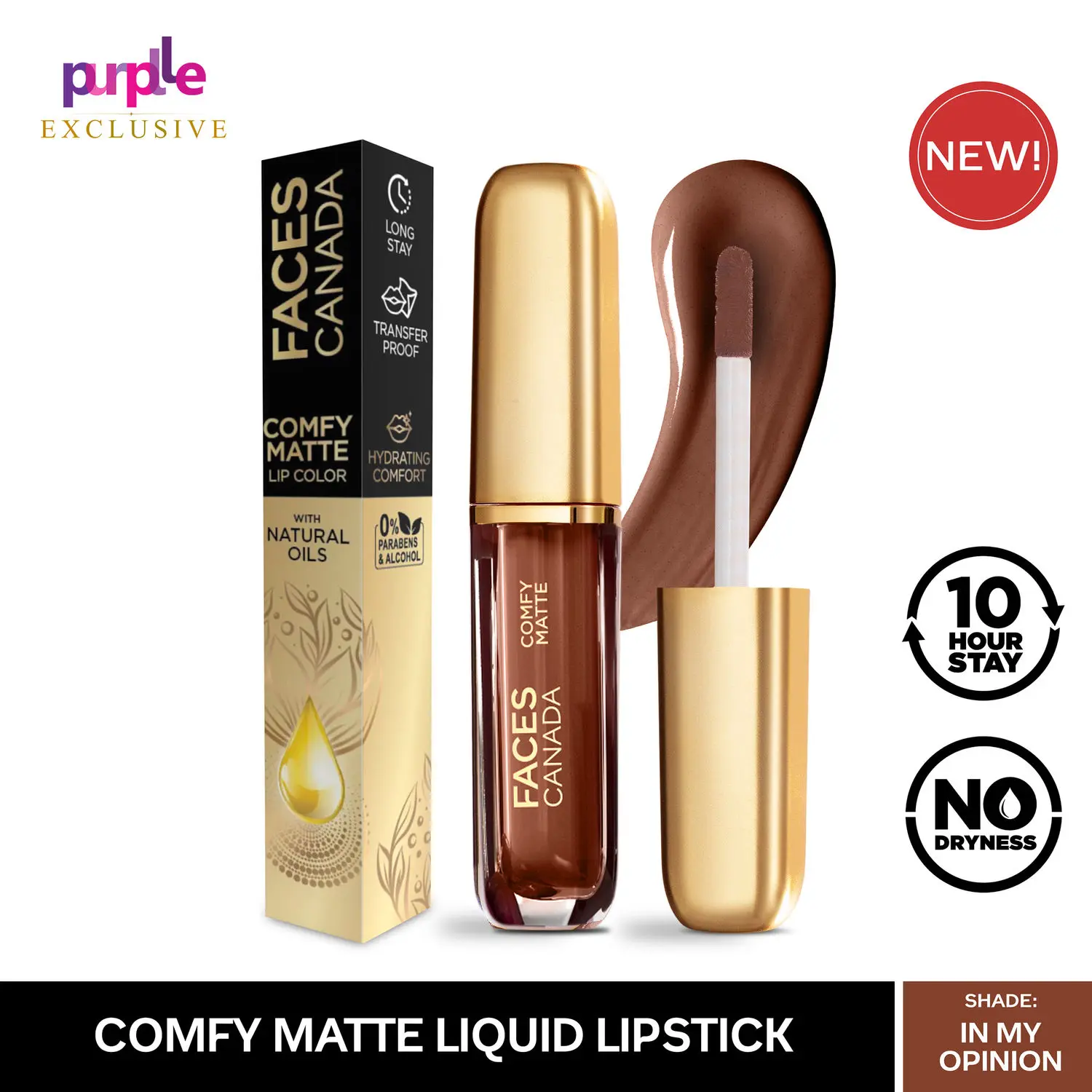 Faces Canada Comfy Matte Lip Color | 10Hr Long Stay With Comfort | Almond Oil | In My Opinion 19 (3 ml) - Exclusively on Purplle