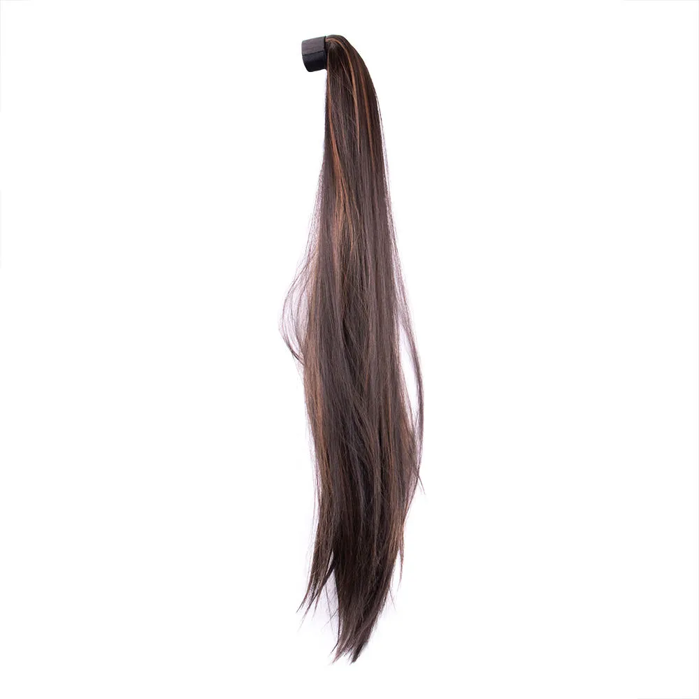 Streak Street Straight Dark Brown Ponytail With Copper Highlights